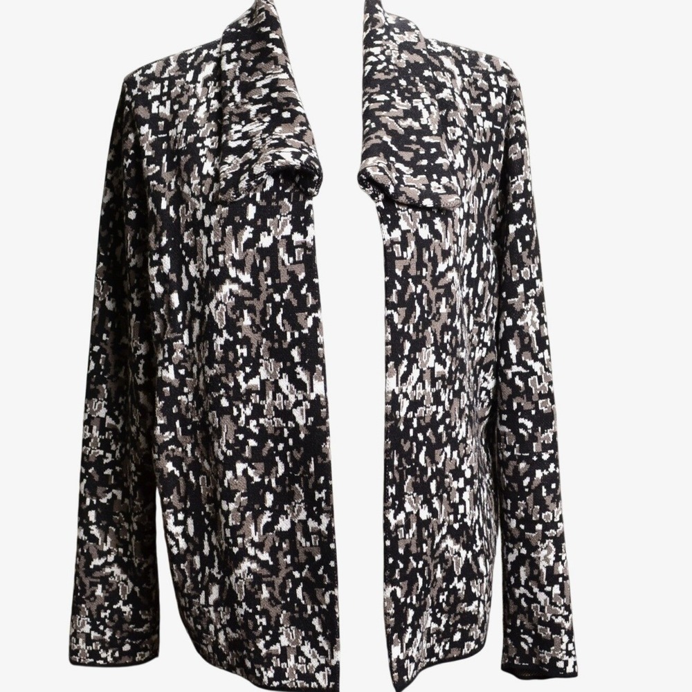 Chico's Women's Top Size 2 Black White Brown Geometric‎ Print Long Sleeve Soft L
